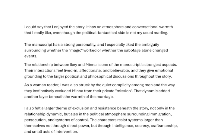 beta read your manuscript and provide detailed feedback